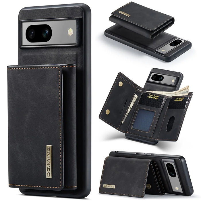 DG.MING M1 Series for Google Pixel 8a Case Kickstand Leather Back Phone Cover with Detachable Wallet - Black - 1