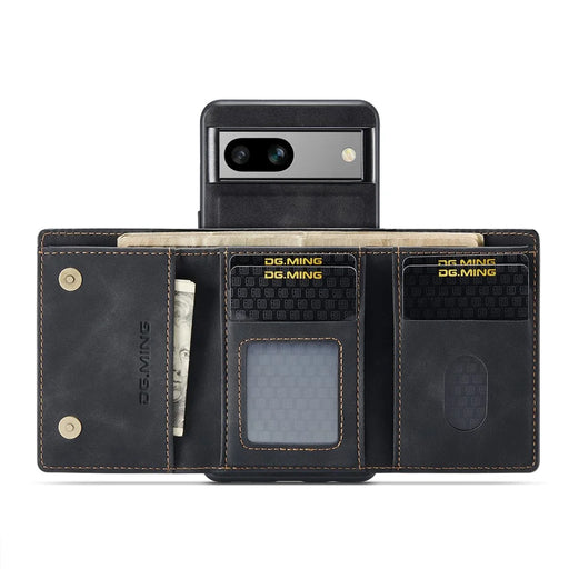 DG.MING M1 Series for Google Pixel 8a Case Kickstand Leather Back Phone Cover with Detachable Wallet - Black - 2