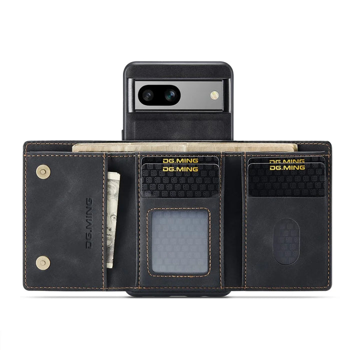 DG.MING M1 Series for Google Pixel 8a Case Kickstand Leather Back Phone Cover with Detachable Wallet - Black - 2