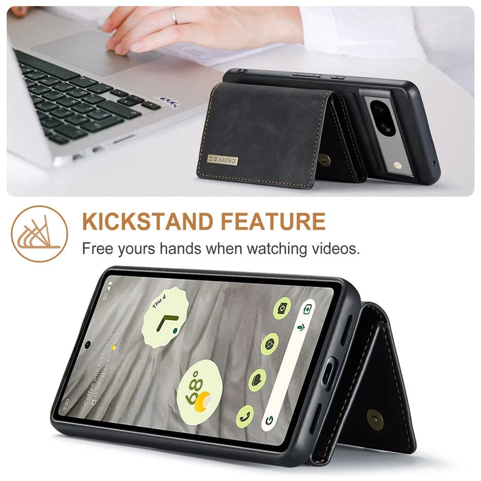 DG.MING M1 Series for Google Pixel 8a Case Kickstand Leather Back Phone Cover with Detachable Wallet - Black - 4