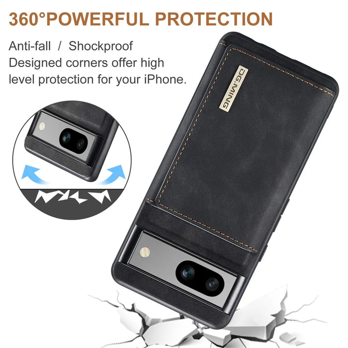 DG.MING M1 Series for Google Pixel 8a Case Kickstand Leather Back Phone Cover with Detachable Wallet - Black - 5