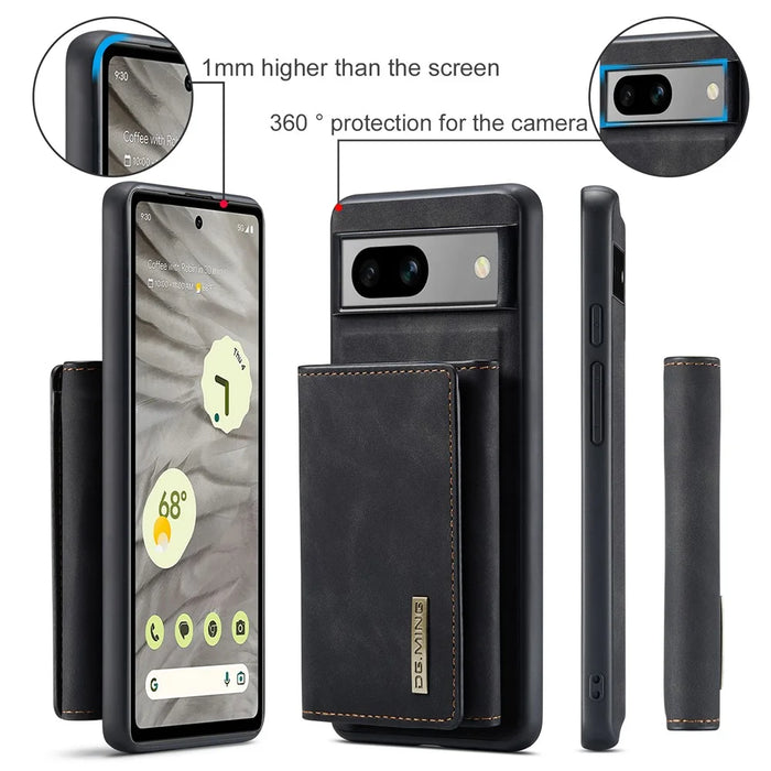 DG.MING M1 Series for Google Pixel 8a Case Kickstand Leather Back Phone Cover with Detachable Wallet - Black - 7