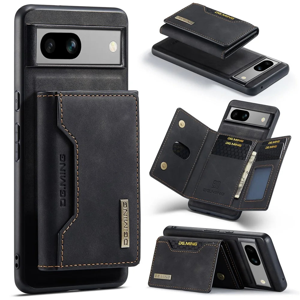 DG.MING M2 Series for Google Pixel 8a Case Detachable Wallet Leather Coated PC+TPU Phone Cover - Black - 1