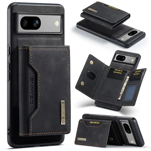 DG.MING M2 Series for Google Pixel 8a Case Detachable Wallet Leather Coated PC+TPU Phone Cover - Black - 1