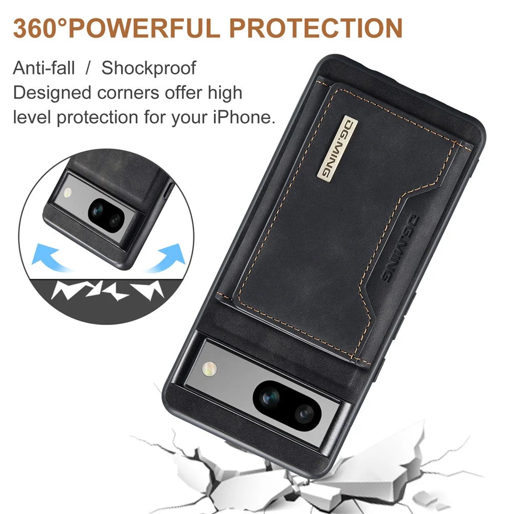 DG.MING M2 Series for Google Pixel 8a Case Detachable Wallet Leather Coated PC+TPU Phone Cover - Black - 7