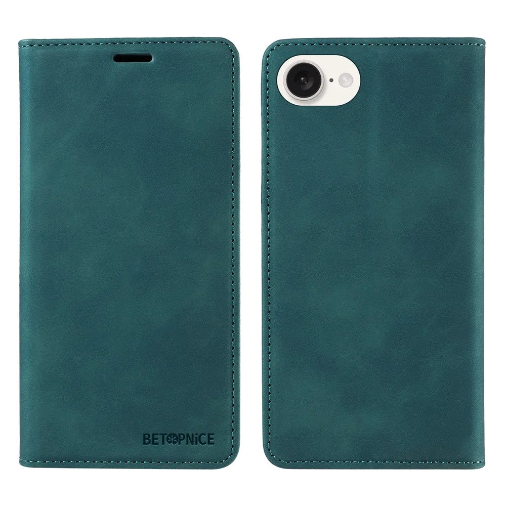 BETOPNICE 003 For iPhone 17e / 16e Wallet Case RFID Blocking Leather+TPU Shockproof Phone Shell - Green - 1