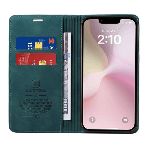 BETOPNICE 003 For iPhone 17e / 16e Wallet Case RFID Blocking Leather+TPU Shockproof Phone Shell - Green - 2