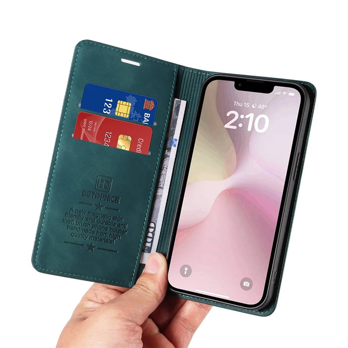BETOPNICE 003 For iPhone 17e / 16e Wallet Case RFID Blocking Leather+TPU Shockproof Phone Shell - Green - 5