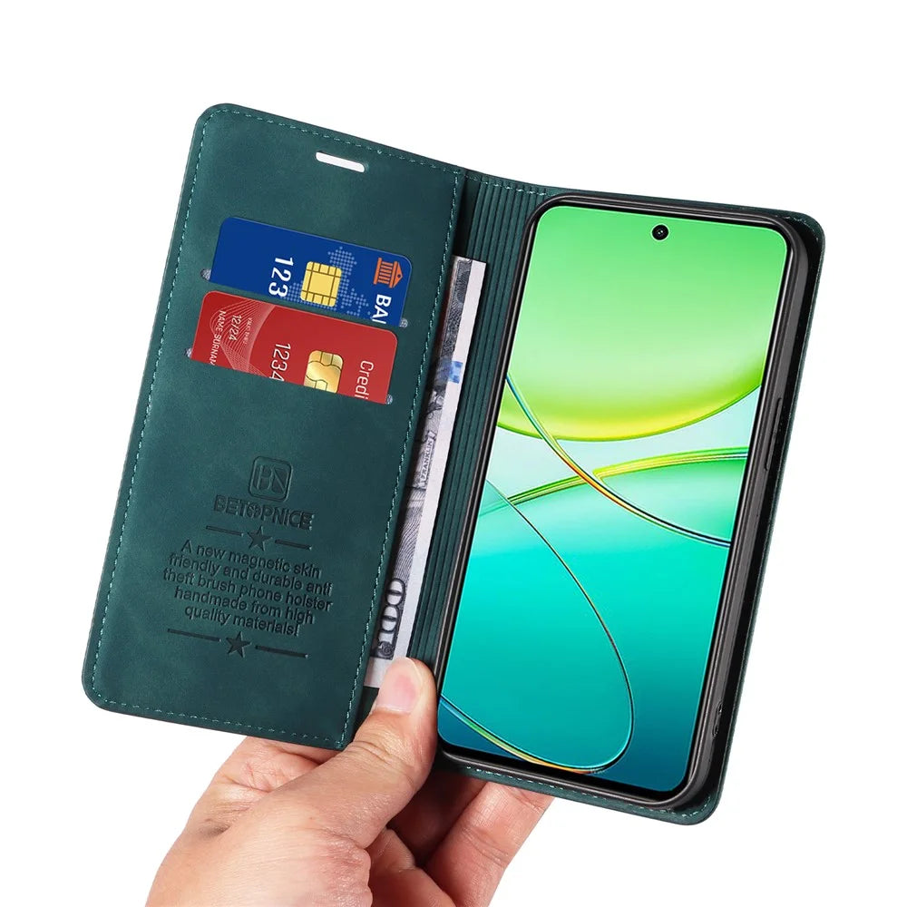 BETOPNICE 003 For vivo Y38 5G / Y200i / T3x Case PU Leather Magnetic Closure RFID Blocking Phone Cover - Green - 5