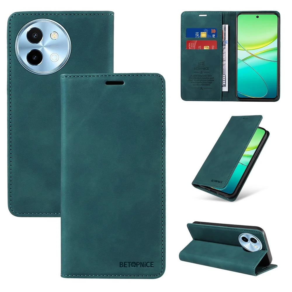 BETOPNICE 003 For vivo Y38 5G / Y200i / T3x Case PU Leather Magnetic Closure RFID Blocking Phone Cover - Green - 6