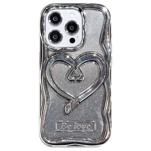 For iPhone 12 Pro Phone Stand Case Electroplated PC Kickstand TPU Cover with Glitter Powder Paper - Silver - 1