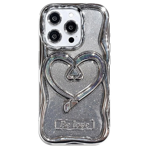 For iPhone 14 Pro Glitter Paper Phone Case Electroplated TPU Clear Cover with Kickstand - Silver - 1