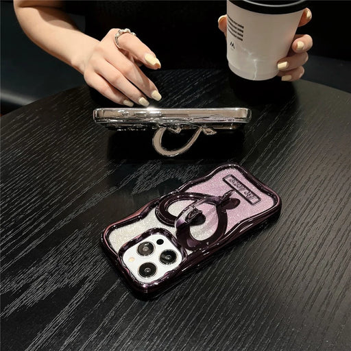 For iPhone 14 Pro Glitter Paper Phone Case Electroplated TPU Clear Cover with Kickstand - Silver - 2