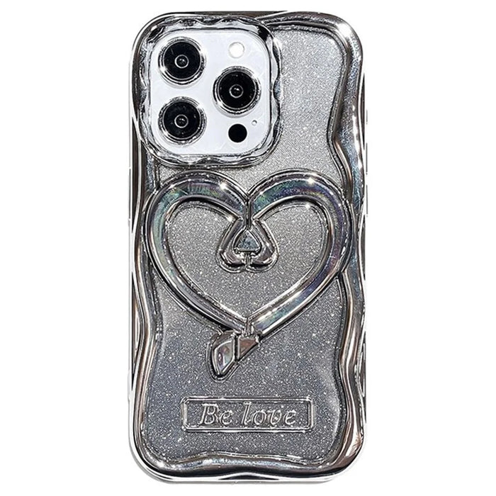 For iPhone 15 Pro Case Electroplated PC+TPU Cell Phone Shell Kickstand Clear Cover with Built-In Glitter Powder Paper - Silver - 1