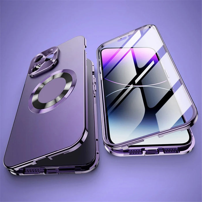 For iPhone 14 Pro Max Clear Case Acrylic+Tempered Glass Full Protection Phone Cover - Dark Purple - 6