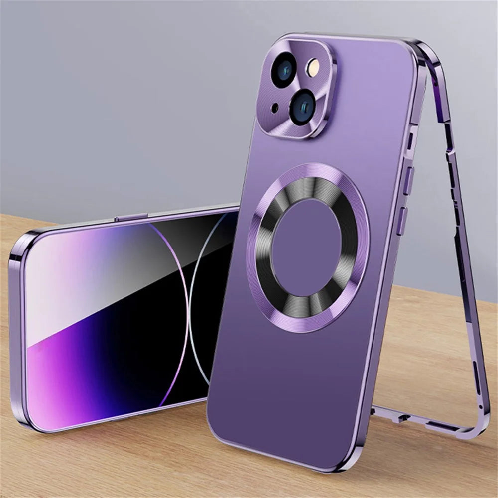 For iPhone 14 Case Compatible with Magsafe  Acrylic+Tempered Glass Clear Phone Case - Dark Purple - 1
