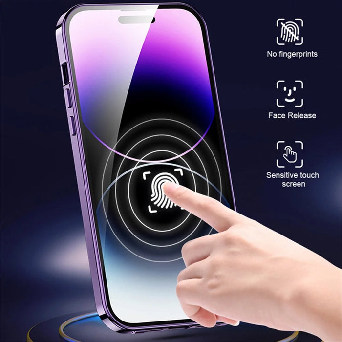For iPhone 12 Pro Max Clear Case Acrylic+Tempered Glass Phone Protector Compatible with Magsafe - Dark Purple - 4