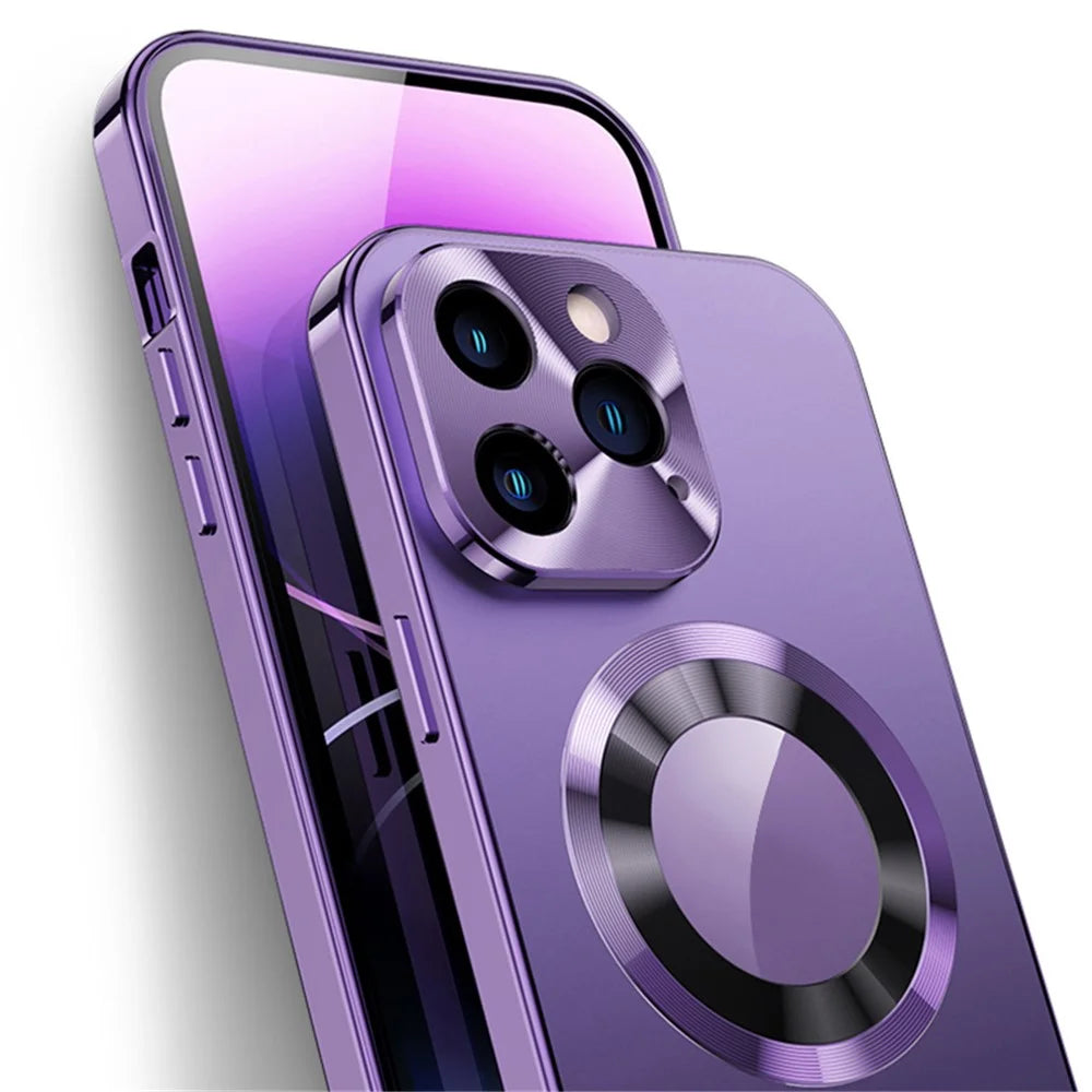 For iPhone 15 Pro Max Compatible with Magsafe Acrylic+Tempered Glass Clear Phone Cover with Buckle Lock - Dark Purple - 2