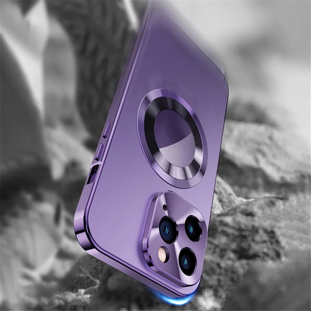 For iPhone 15 Pro Max Compatible with Magsafe Acrylic+Tempered Glass Clear Phone Cover with Buckle Lock - Dark Purple - 7