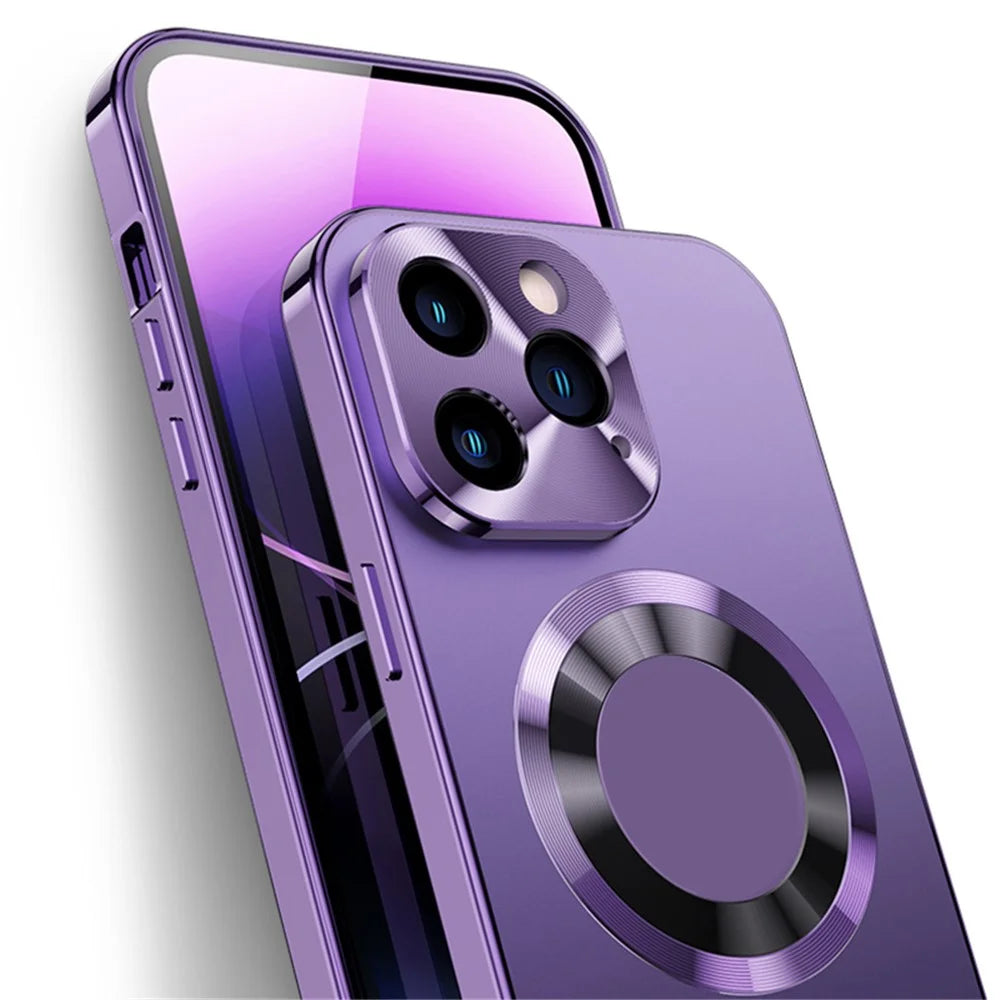 For iPhone 15 Pro Case Metal+Acrylic+Tempered Glass Phone Cover Compatible with Magsafe - Dark Purple - 2