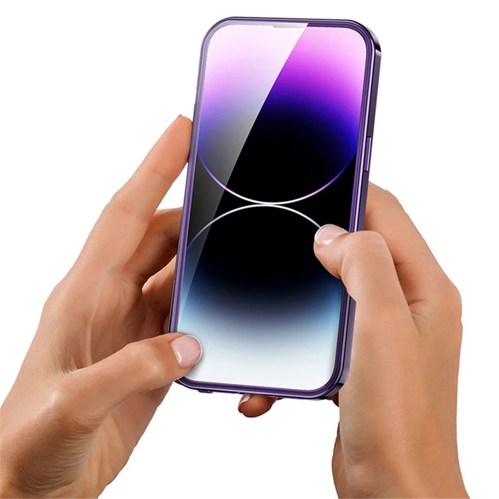 For iPhone 14 Plus Compatible with Magsafe Acrylic+Tempered Glass Anti-Drop Clear Phone Cover with Buckle Lock - Dark Purple - 3