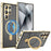 For Samsung Galaxy S24 Ultra Magnetic Case Kickstand Matte PC Cover with HD Tempered Glass Film - Gold - 1
