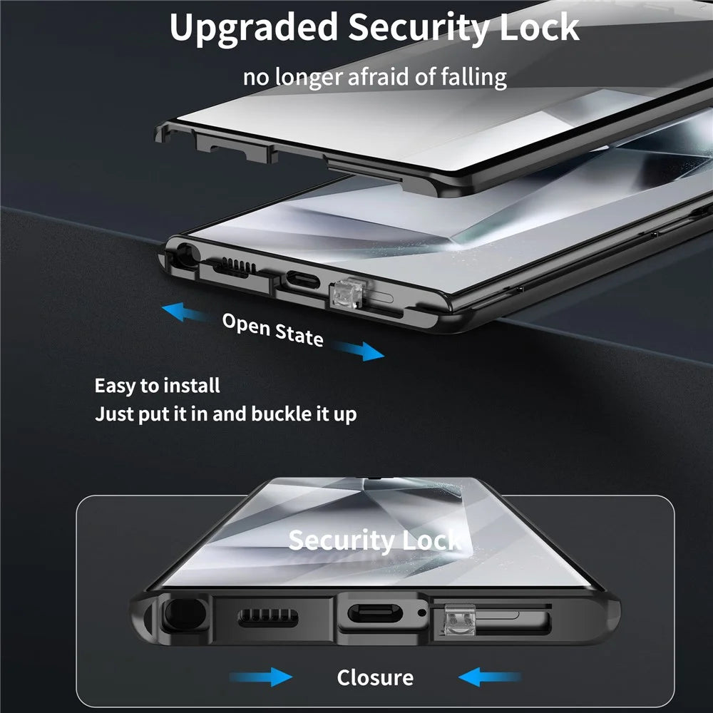 For Samsung Galaxy S22 Ultra 5G Phone Cover Magnetic Matte PC Case with HD Tempered Glass Film - Black - 5