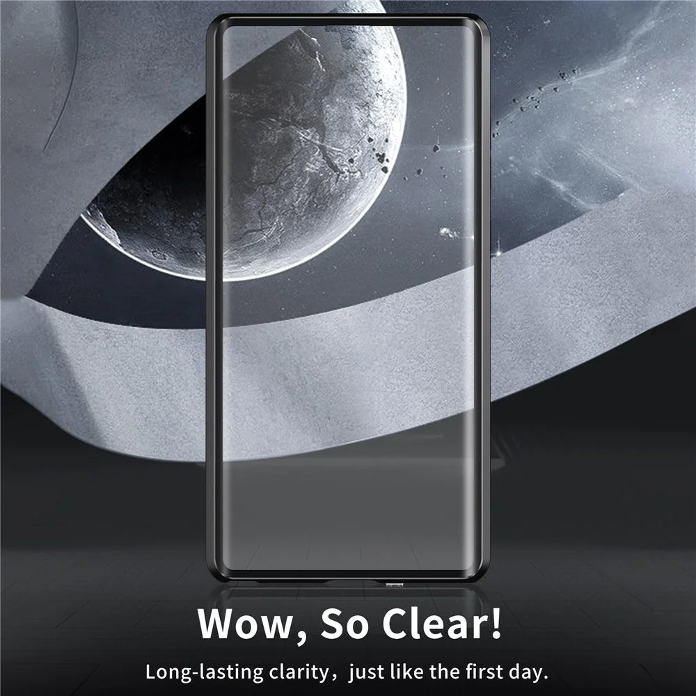 For Samsung Galaxy S22 Ultra 5G Phone Cover Magnetic Matte PC Case with HD Tempered Glass Film - Black - 6