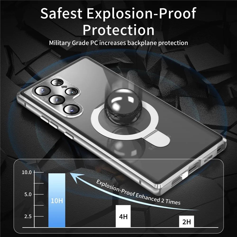 For Samsung Galaxy S24 Ultra Case Magnetic Kickstand Privacy Tempered Glass+Matte PC Back Phone Cover - Silver - 2