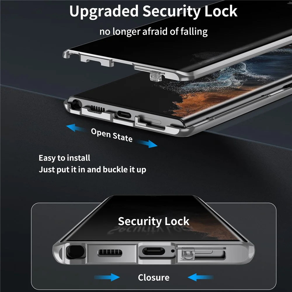 For Samsung Galaxy S24 Ultra Case Magnetic Kickstand Privacy Tempered Glass+Matte PC Back Phone Cover - Silver - 5