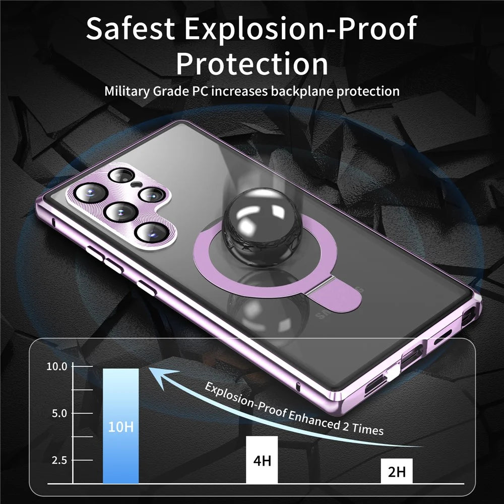 For Samsung Galaxy S23 Ultra Magnetic Case Kickstand Matte PC Cover with Anti-Spy Tempered Glass Film - Purple - 2