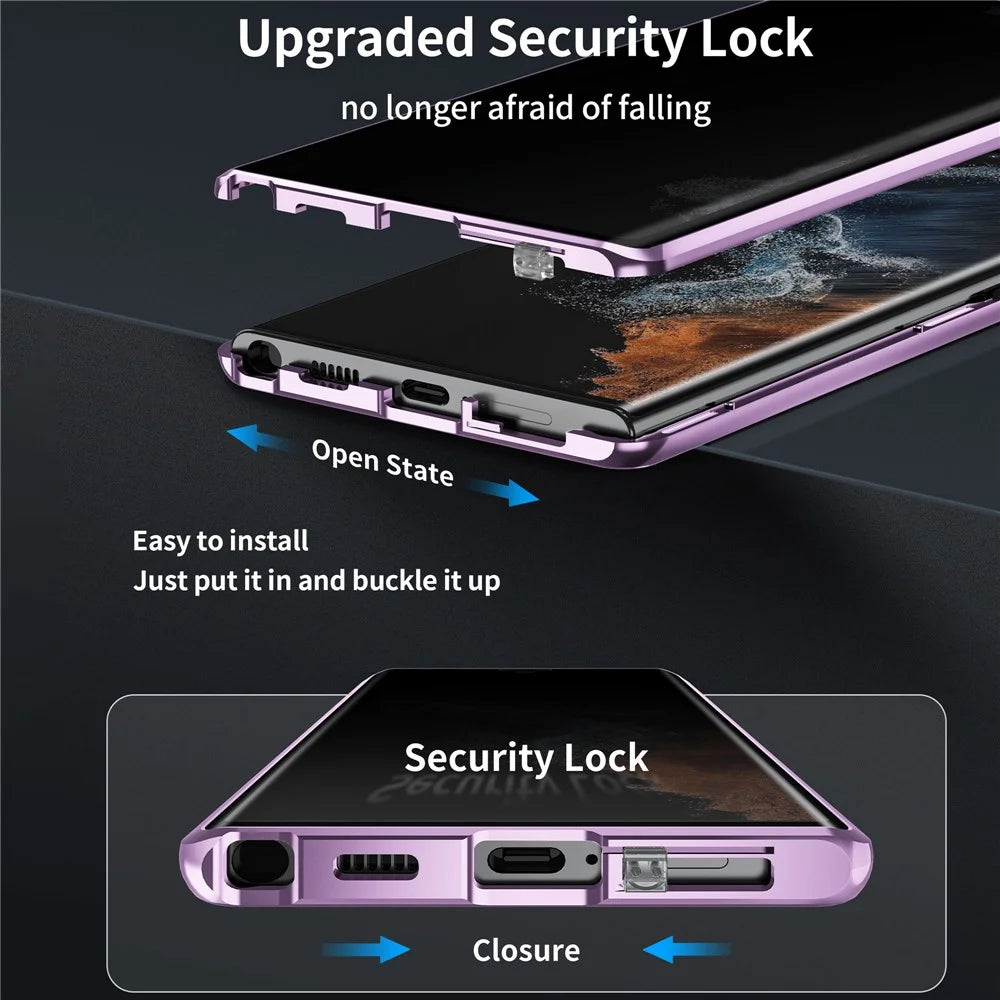 For Samsung Galaxy S23 Ultra Magnetic Case Kickstand Matte PC Cover with Anti-Spy Tempered Glass Film - Purple - 5