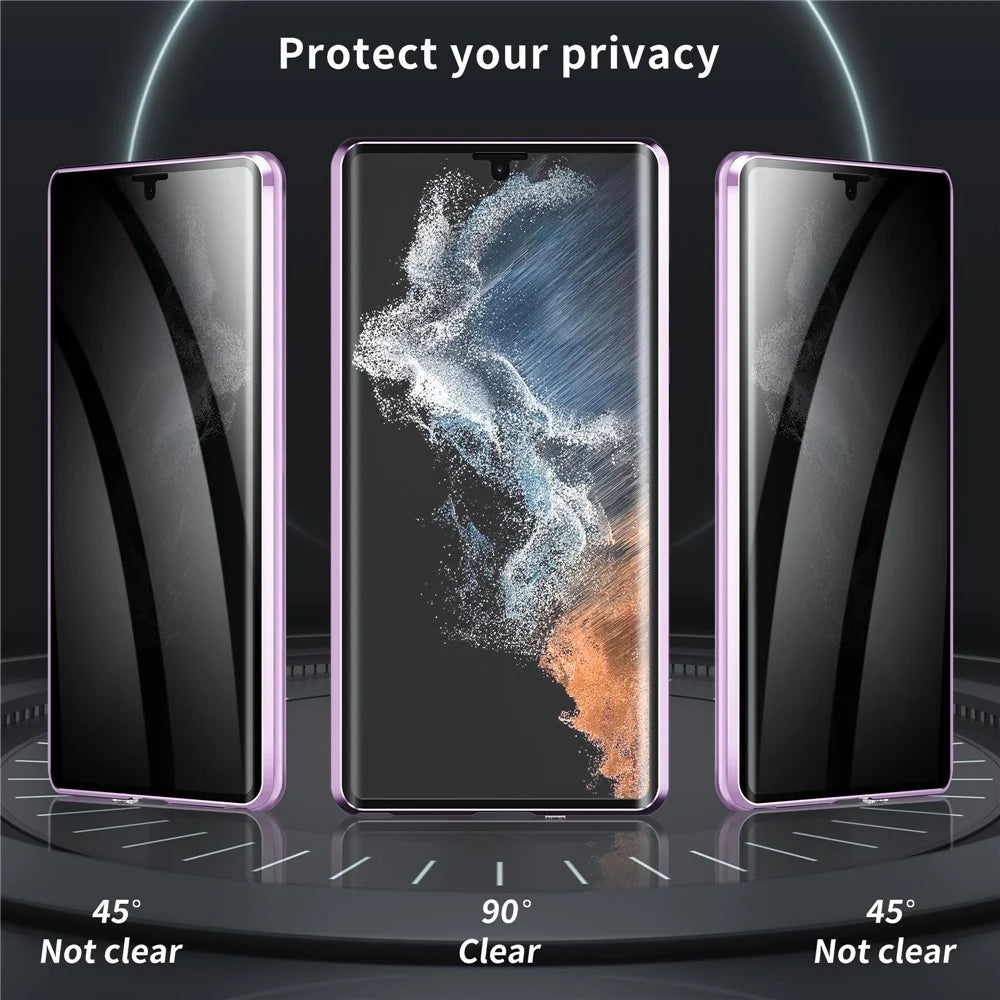 For Samsung Galaxy S23 Ultra Magnetic Case Kickstand Matte PC Cover with Anti-Spy Tempered Glass Film - Purple - 6
