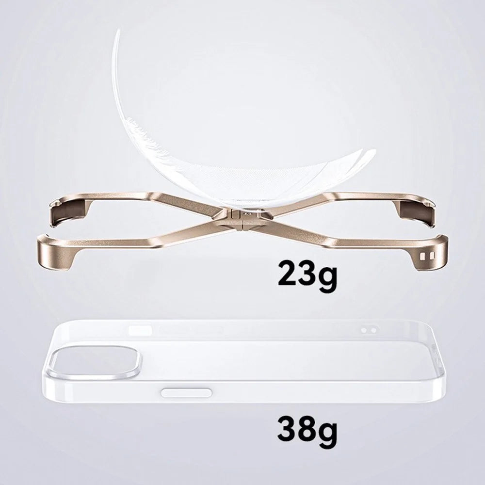 For iPhone 15 Pro Frameless Case X-Shape Minimalist Aluminium Alloy Slim Bumper Cover - Titanium Gold - 3