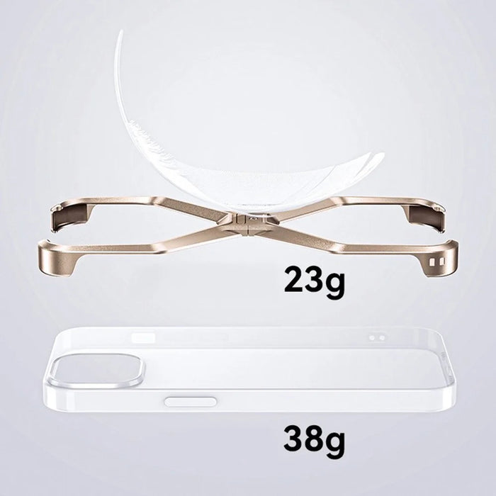 For iPhone 15 Pro Frameless Case X-Shape Minimalist Aluminium Alloy Slim Bumper Cover - Titanium Gold - 3