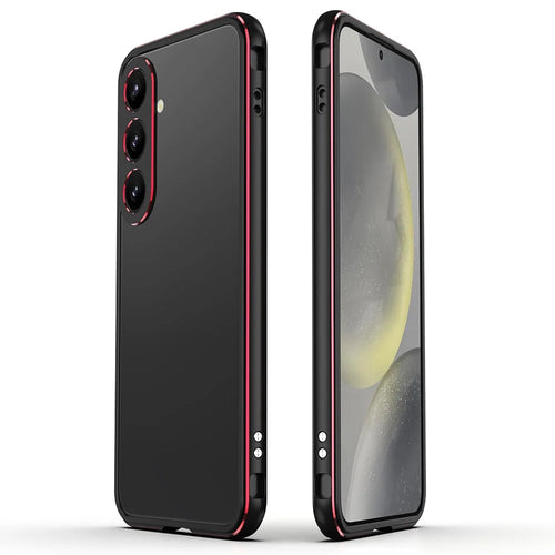 For Samsung Galaxy S24+ Bumper Case Metal Frame No Back Design Phone Shell with Camera Lens Cover - Black  /  Red - 1