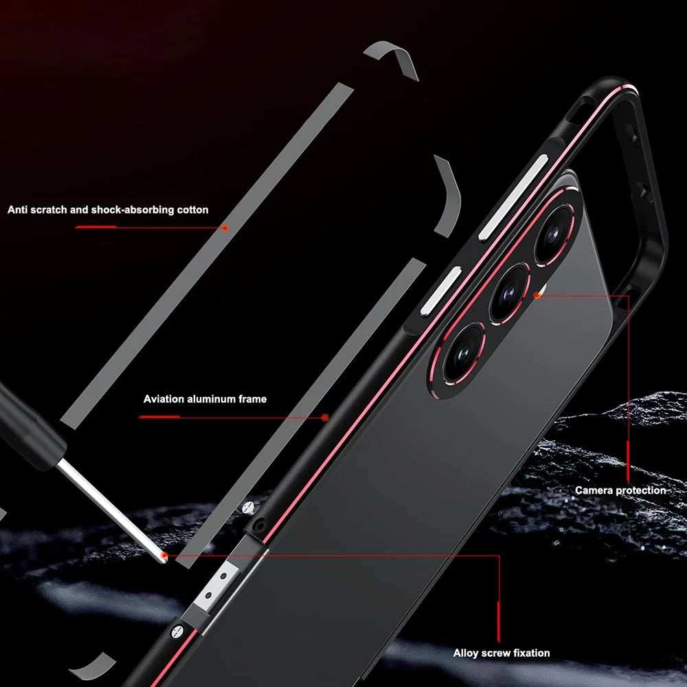 For Samsung Galaxy S24+ Bumper Case Metal Frame No Back Design Phone Shell with Camera Lens Cover - Black  /  Red - 4