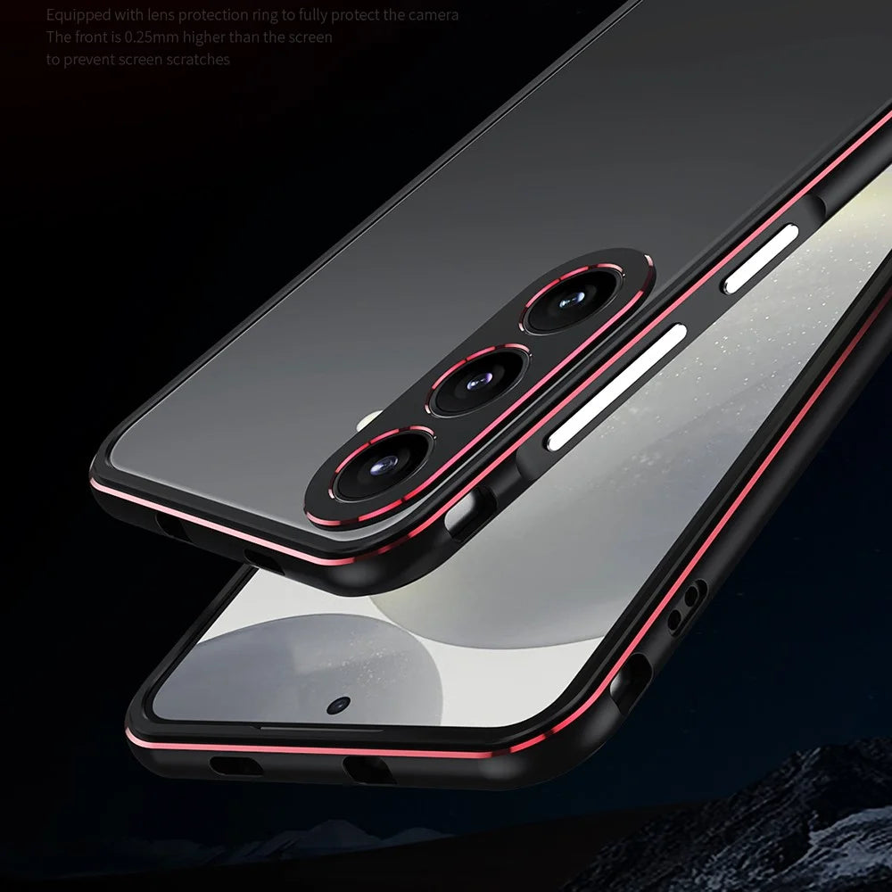 For Samsung Galaxy S24+ Bumper Case Metal Frame No Back Design Phone Shell with Camera Lens Cover - Black  /  Red - 5