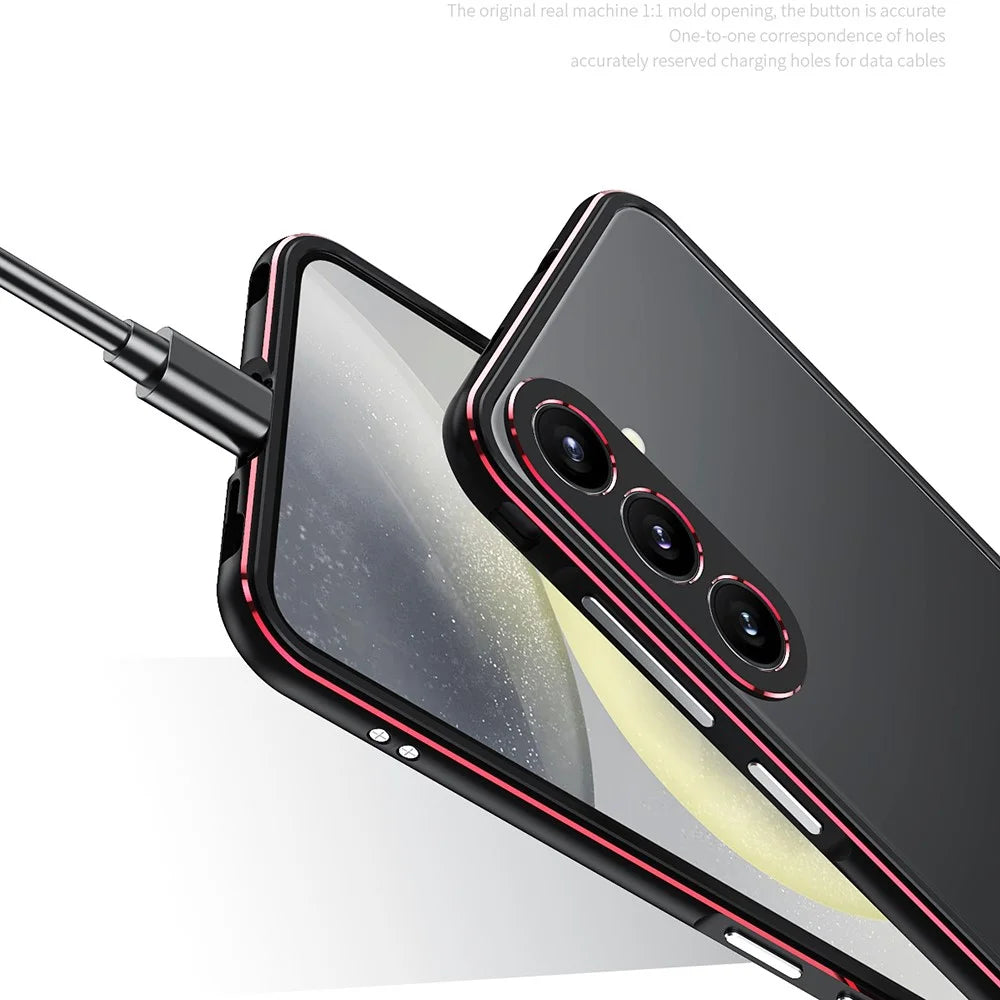 For Samsung Galaxy S24+ Bumper Case Metal Frame No Back Design Phone Shell with Camera Lens Cover - Black  /  Red - 6