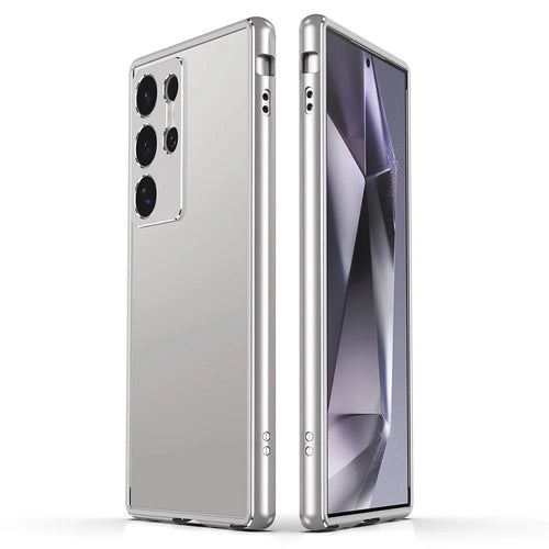 For Samsung Galaxy S24 Ultra Bumper Case Metal Frame Phone Cover with Camera Lens Protector - Grey / Silver - 1