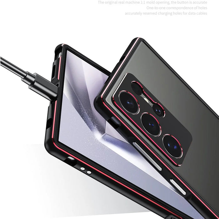 For Samsung Galaxy S24 Ultra Bumper Case Metal Frame Phone Cover with Camera Lens Protector - Grey / Silver - 6