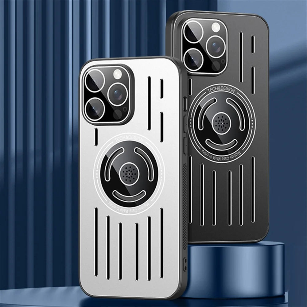 For iPhone 14 Pro Heat Dissipation Phone Case TPU+Metal Magnetic Back Cover with Lens Film - Black - 3