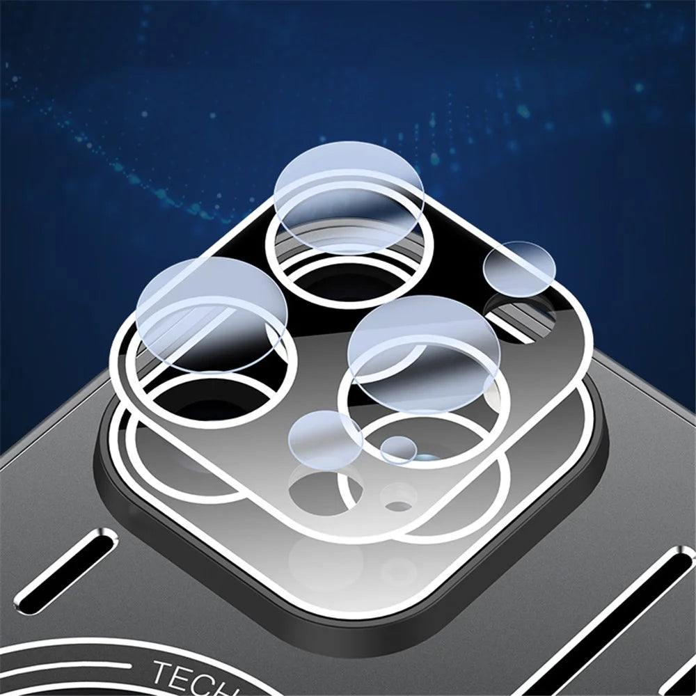 For iPhone 14 Pro Heat Dissipation Phone Case TPU+Metal Magnetic Back Cover with Lens Film - Black - 4