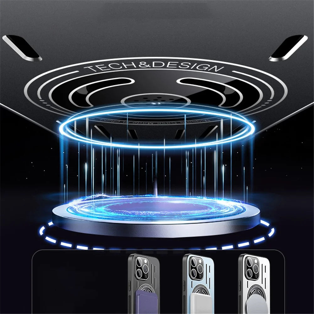 For iPhone 13 Pro Max 6.7 Inch Magnetic Cover TPU+Metal Anti-Drop Heat Dissipation Phone Case with Lens Film - Black - 5