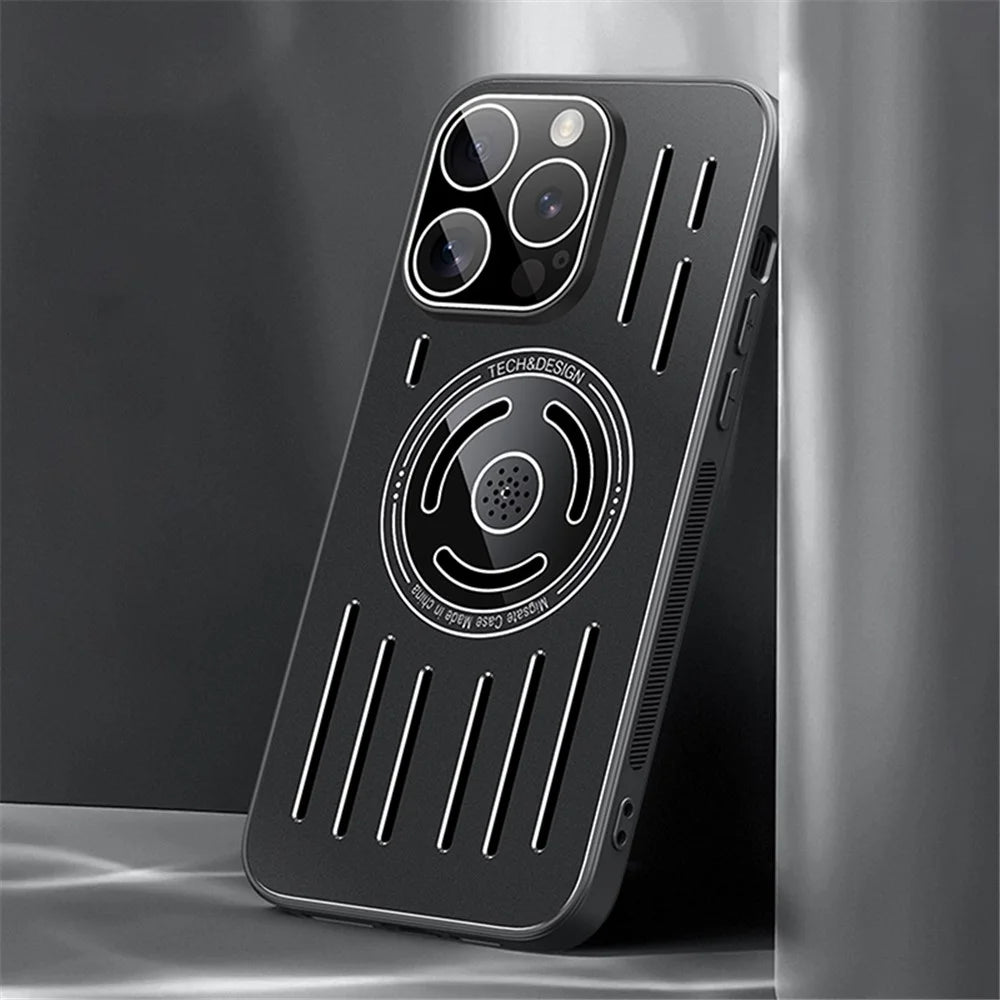 For iPhone 15 Pro Max Built-In Lens Film Phone Case TPU+Metal Magnetic Heat Dissipation Cover - Black - 2