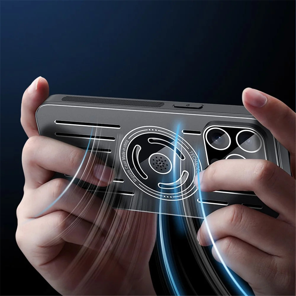 For iPhone 15 Pro Max Built-In Lens Film Phone Case TPU+Metal Magnetic Heat Dissipation Cover - Black - 7