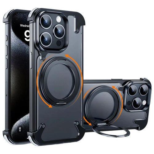 For iPhone 15 Pro Max Case Compatible with Magsafe Ring Kickstand Matte PC Phone Cover - Matte Black - 1