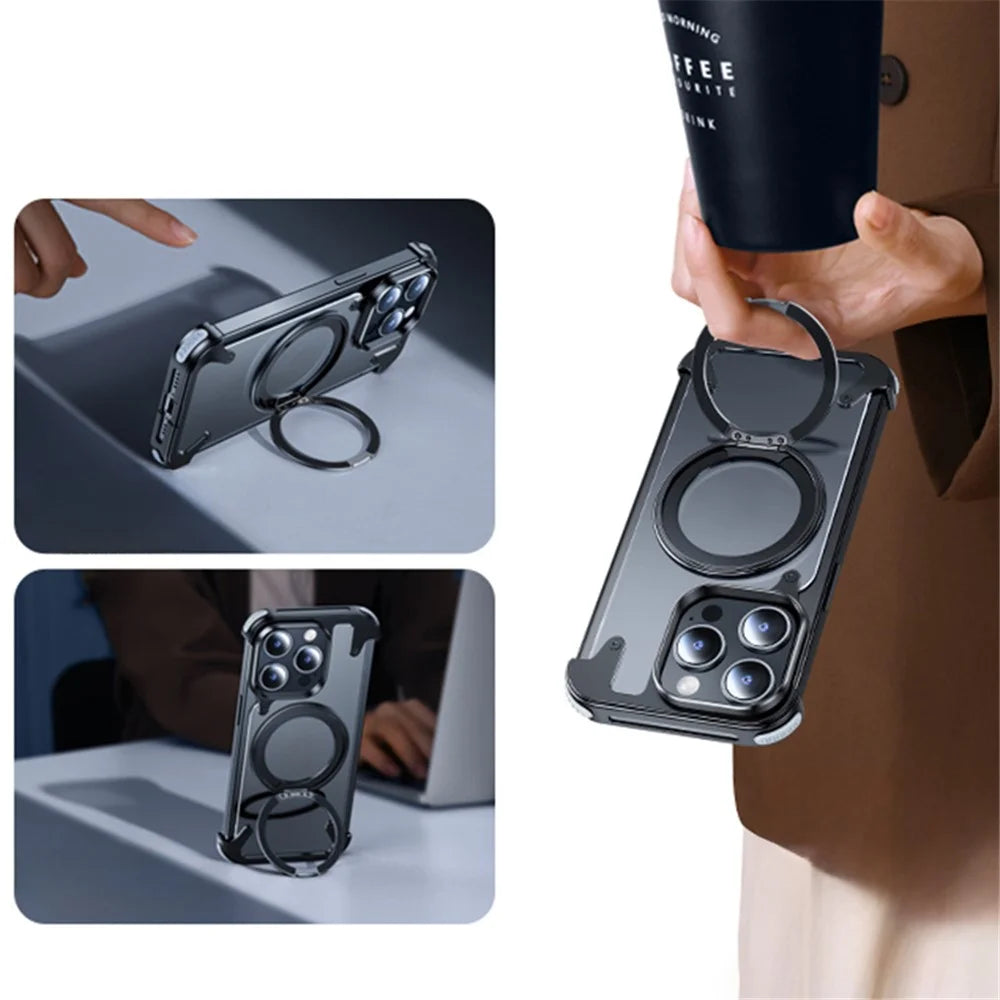 For iPhone 15 Pro Max Case Compatible with Magsafe Ring Kickstand Matte PC Phone Cover - Matte Black - 4