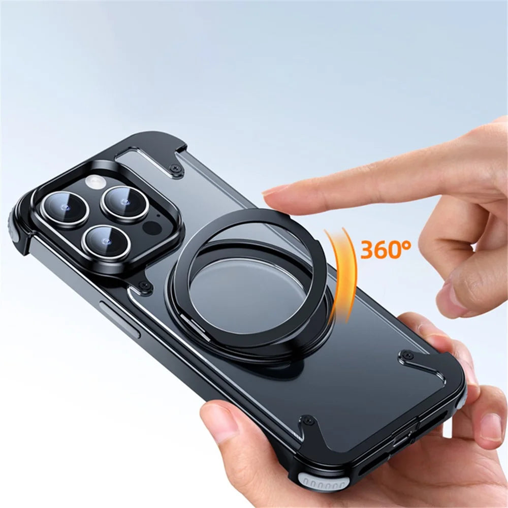 For iPhone 15 Pro Max Case Compatible with Magsafe Ring Kickstand Matte PC Phone Cover - Matte Black - 5