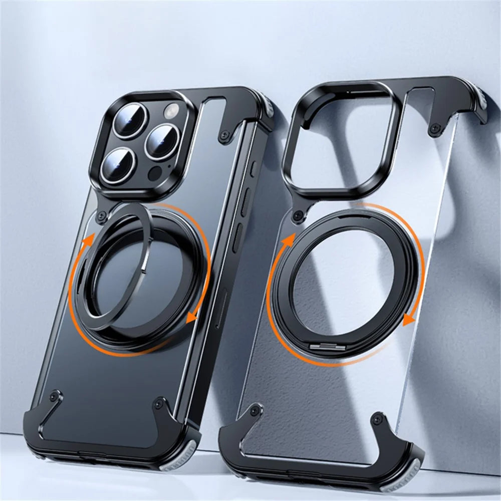 For iPhone 15 Pro Max Case Compatible with Magsafe Ring Kickstand Matte PC Phone Cover - Matte Black - 6
